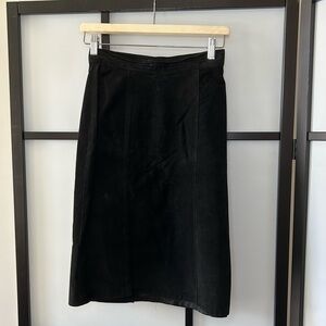 [XS/S] Vintage 100% Real Suede Black Midi Length Pencil Skirt Stunning